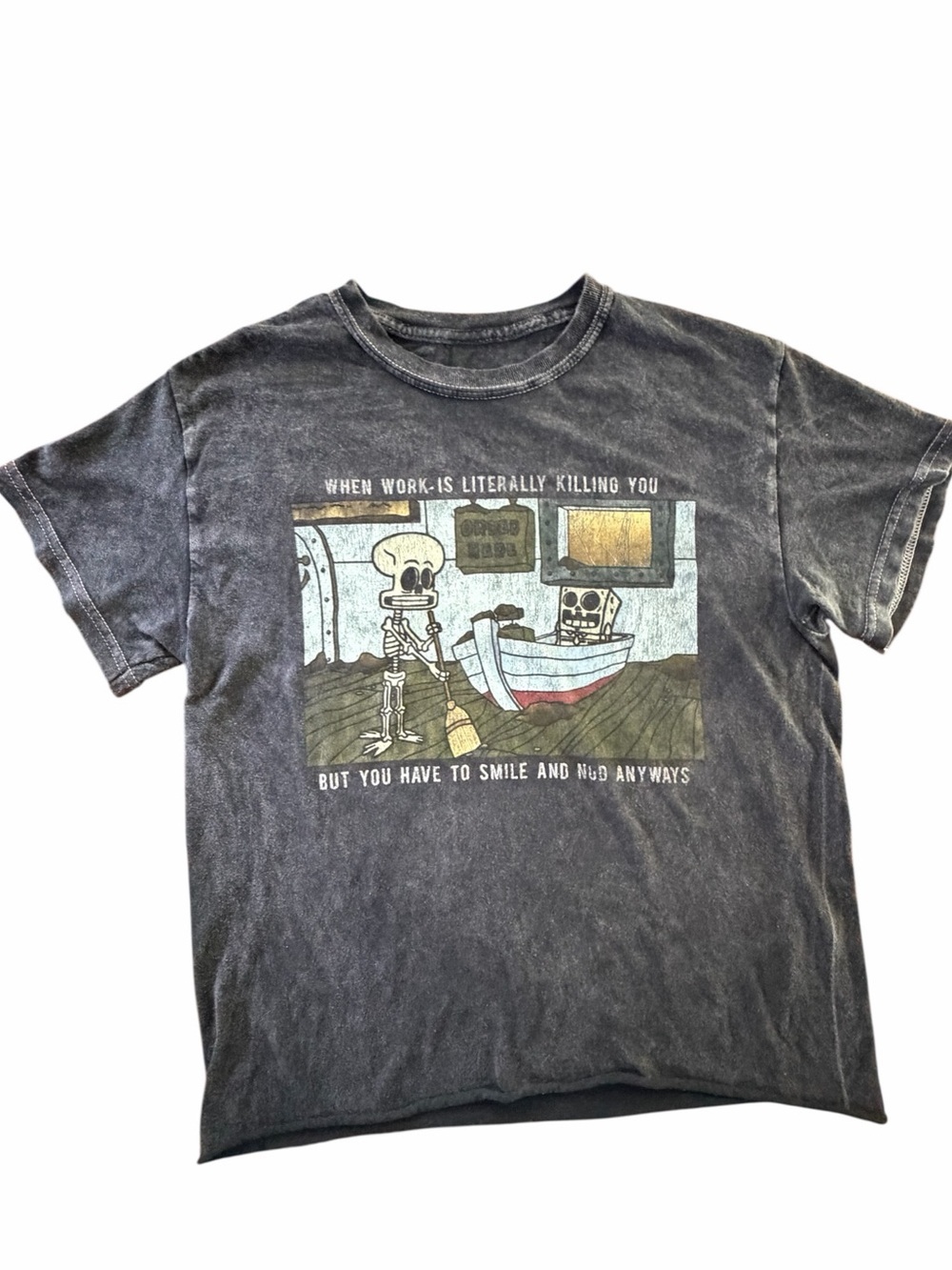 SpongeBob SquarePants “When Work Is Literally Killing You” Crewneck Cropped T